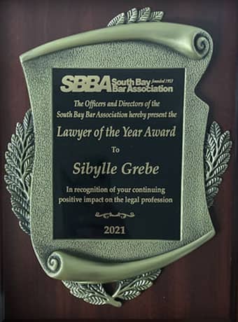 Lawyer of the year award plaque