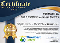 Certificate of Excellence 2023 | Torrance, CA | Top 3 Estate Planning Lawyers | Sibylle Grebe - The Probate House L.C.